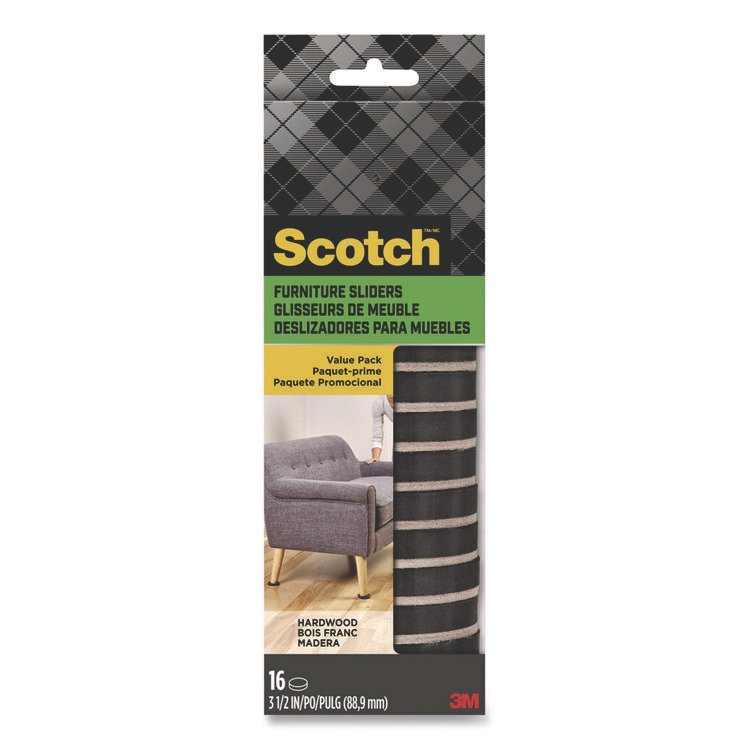 Scotch Furniture Sliders, 3.5" dia, Black/Beige, 16/Pack (MMMSP674NA)