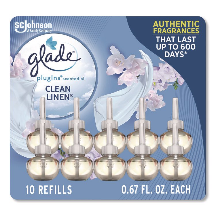 Glade Plugins Scented Oil Refill, Clean Linen, 0.67 oz, 10/Pack (SJN379206)