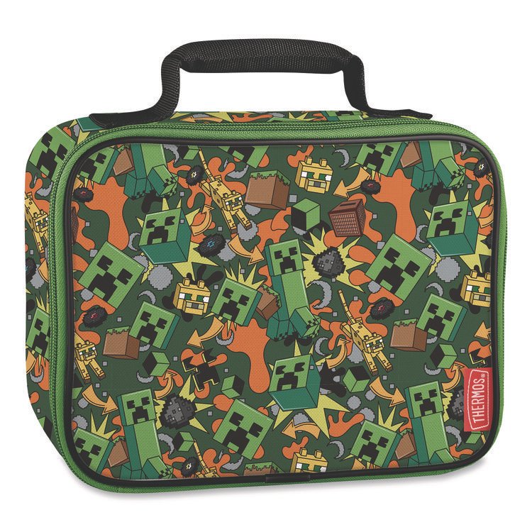 Thermos Minecraft Soft Lunch Box, 9.5" x 3.75" x 7.5", Green/Orange/Gray (THZK224055006ST)