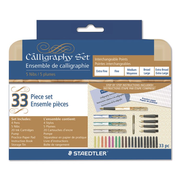 Staedtler Master the Art of Calligraphy Fountain Pen Set, 33 Pieces, (5) Nib Sizes, (7) Ink Colors, (4) Barrel Colors (STD899SM5NA)