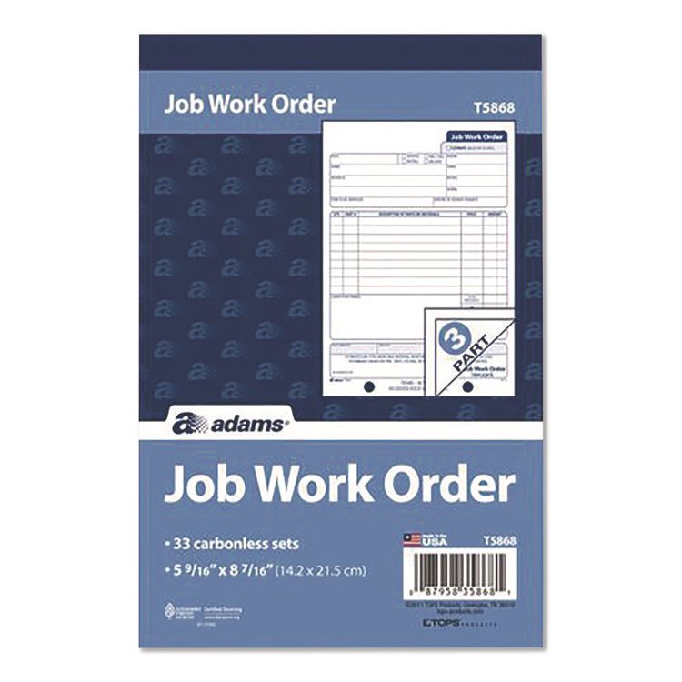 Adams Multipart Job Work Order Pad, Three-Part Carbonless, 5.56 x 7.94, 33 Forms Total (ABFT5868)