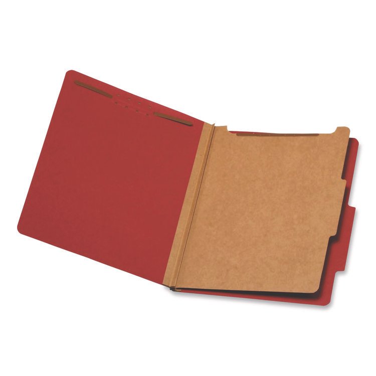 Pendaflex Colored Pressboard Top Tab Classification Folders, 1.75" Expansion, 1 Divider, 4 Fasteners, Letter Size, Bright Red, 10/Box (PFX23731P)