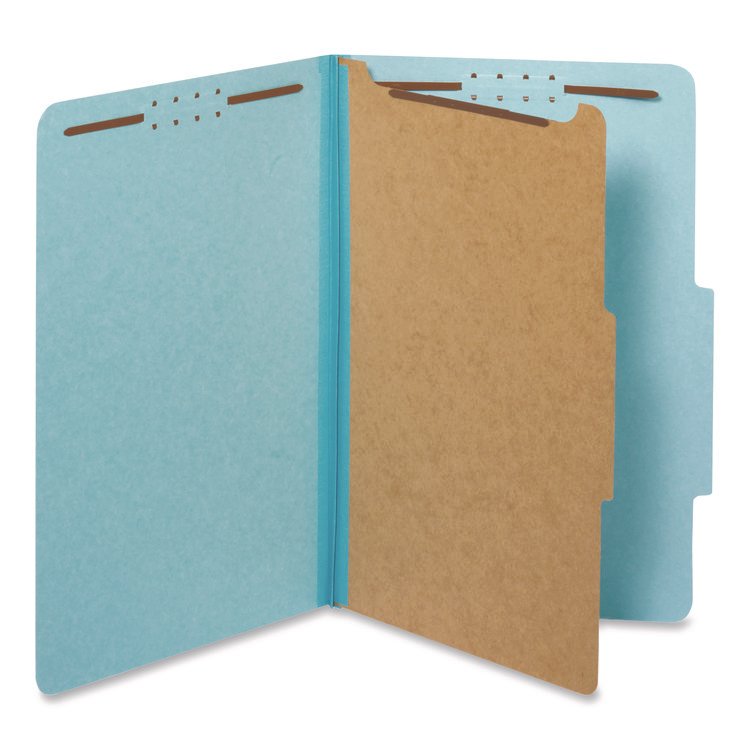 Pendaflex Colored Pressboard Top Tab Classification Folders, 1.75" Expansion, 1 Divider, 4 Fasteners, Legal Size, Light Blue, 10/Box (PFX28730P)