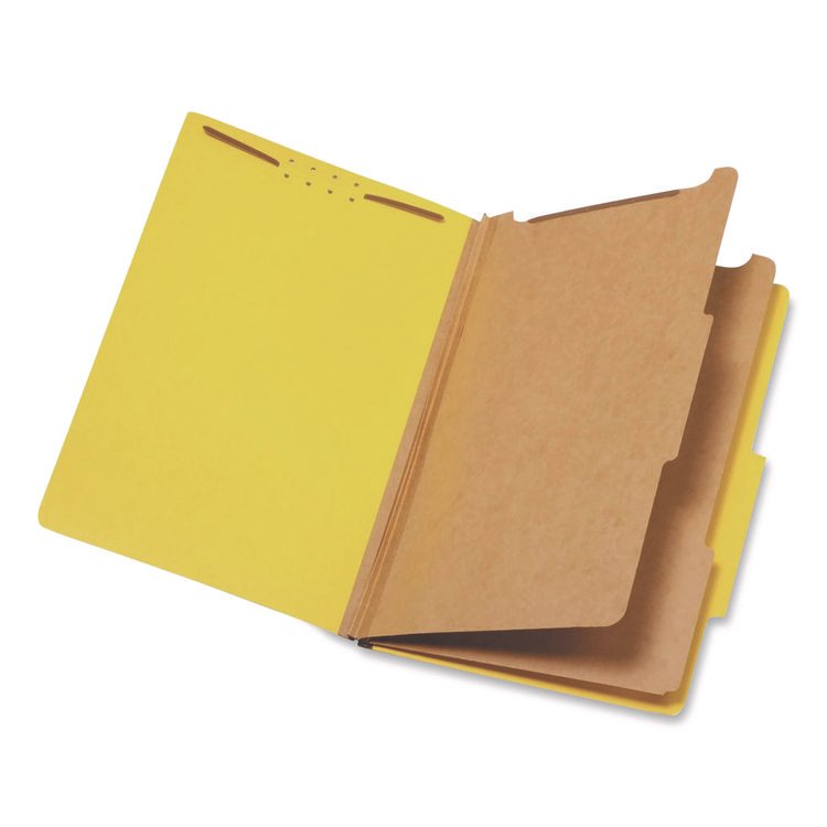 Pendaflex Colored Pressboard Top Tab Classification Folders, 2.5" Expansion, 2 Dividers, 6 Fasteners, Legal Size, Yellow, 10/Box (PFX29034P)