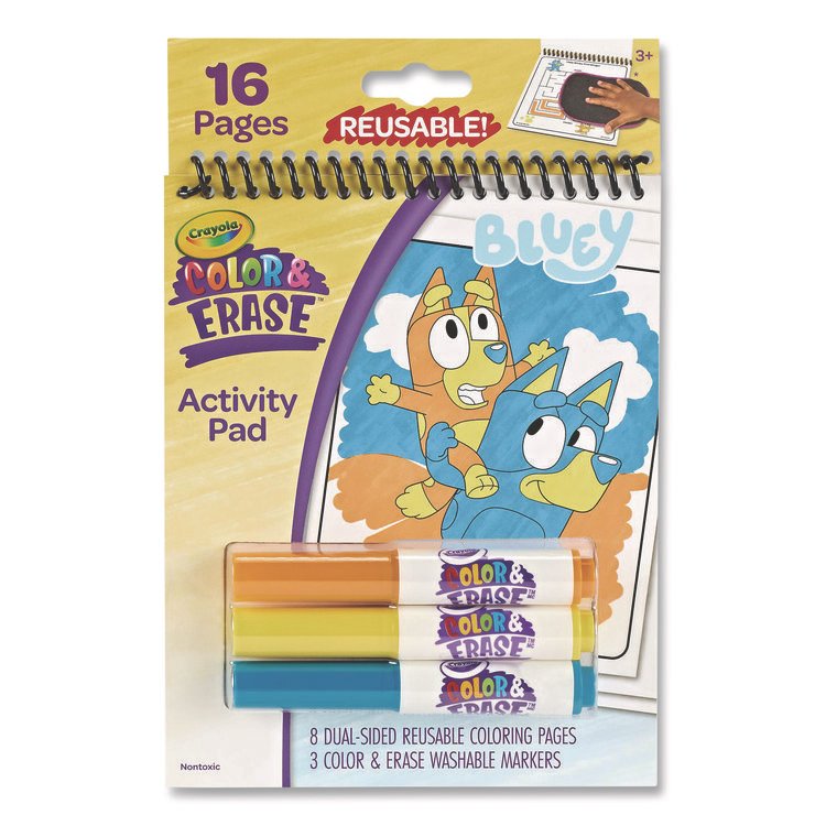 Crayola Bluey Color and Erase Reusable Activity Pad, Includes Three Markers, Ages 3 and Up, 16 Pages (CYO811531)