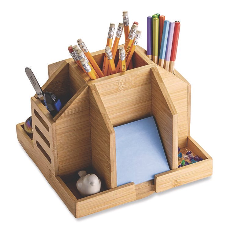 Officemate Bamboo Rotary Organizer, 9 Compartments, 8.85 x 8.82 x 7.4, Brown, Bamboo (OIC71007)