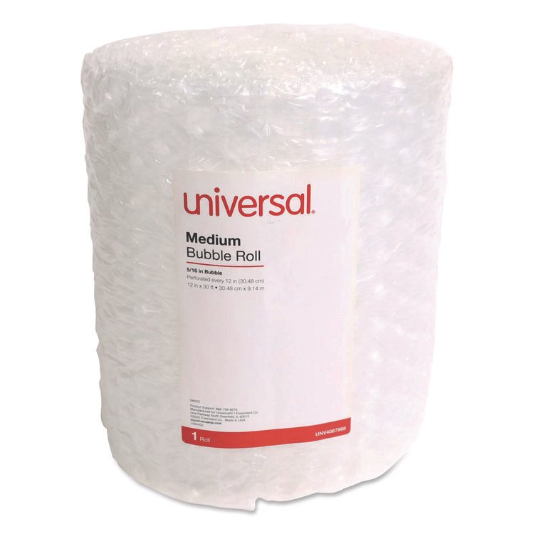 Universal Bubble Packaging, 0.31" Thick, 12" x 30 ft, Perforated Every 12", Clear, 12/Carton (UNV4087868)