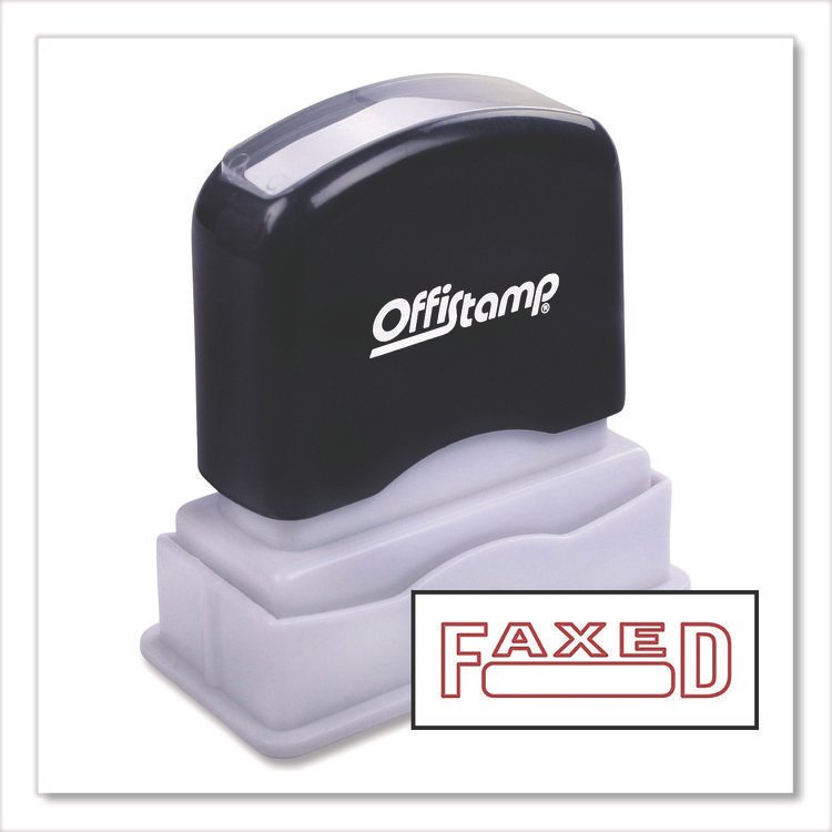 Offistamp Pre-Inked Message Stamp with Blank Date Box, FAXED, 1.63" x 0.38", Red Ink (MKG034503)
