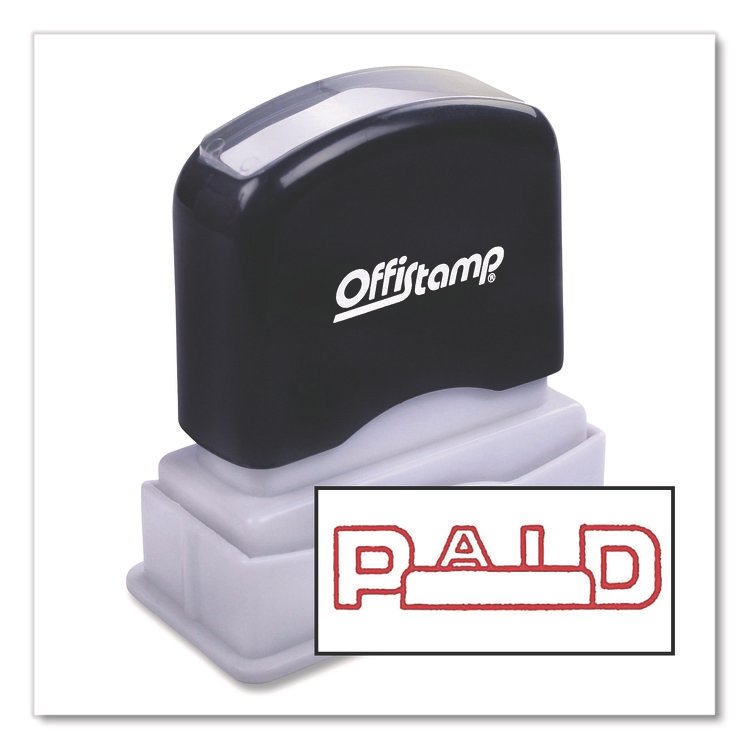Offistamp Pre-Inked Message Stamp with Blank Date Box, PAID, 1.63" x 0.38", Red Ink (MKG034504)