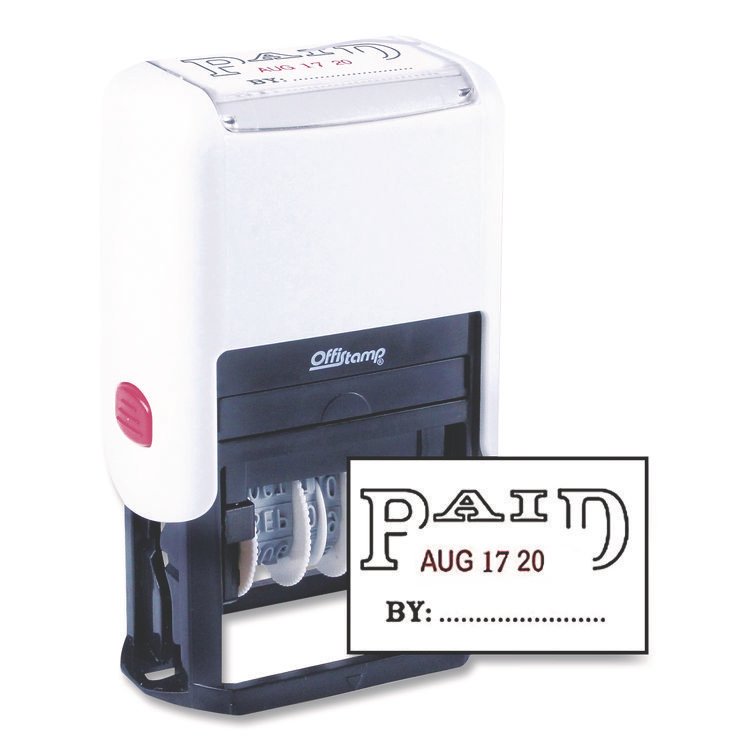 Offistamp Self-Inking Message Stamp with Blank "By" Line, 12 Years, PAID, 1.63" x 0.88", Black/Red Ink (MKG034508)