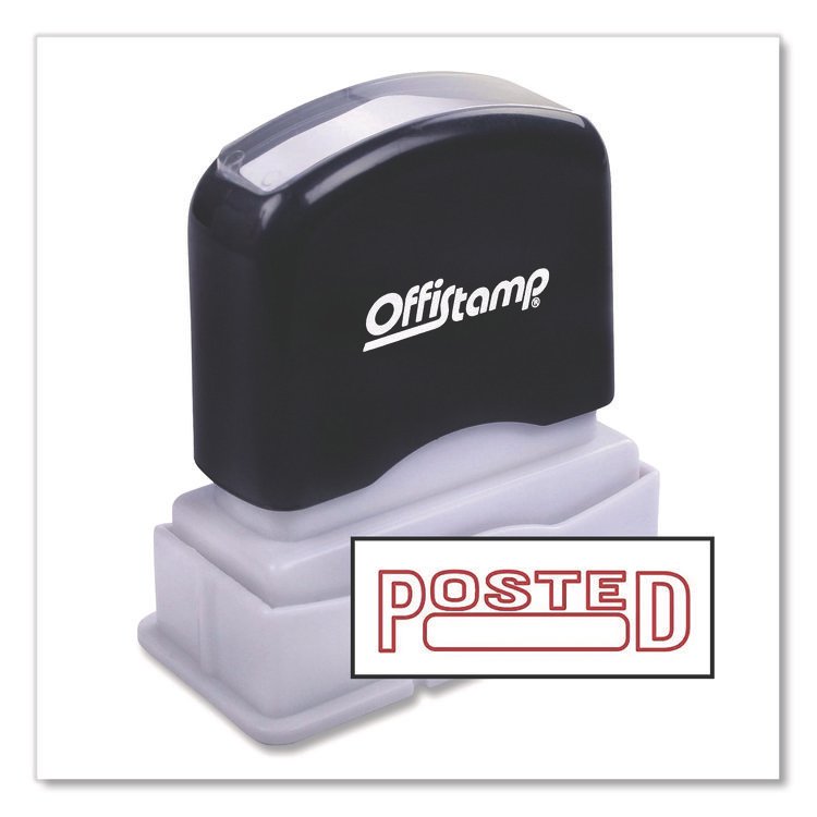 Offistamp Pre-Inked Message Stamp with Blank Date Box, POSTED, 1.63" x 0.38", Red Ink (MKG034521)