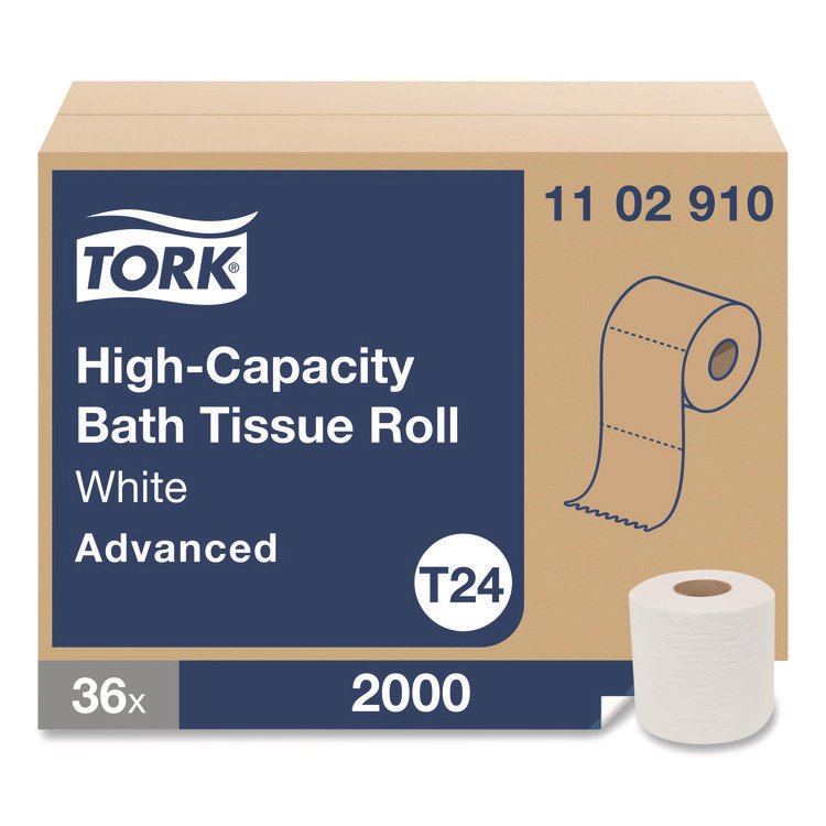 Tork Advanced High Capacity Bath Tissue, Septic Safe, 1-Ply, White, 2,000 Sheets/Roll, 36 Rolls/Carton (TRK1102910)
