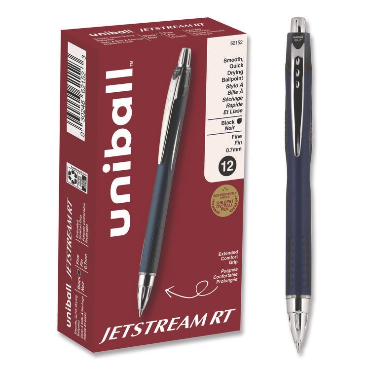 uniball Jetstream Hybrid Gel Pen, Retractable, Fine 0.7 mm, Black Ink, Blue/Silver Barrel (UBC62152)
