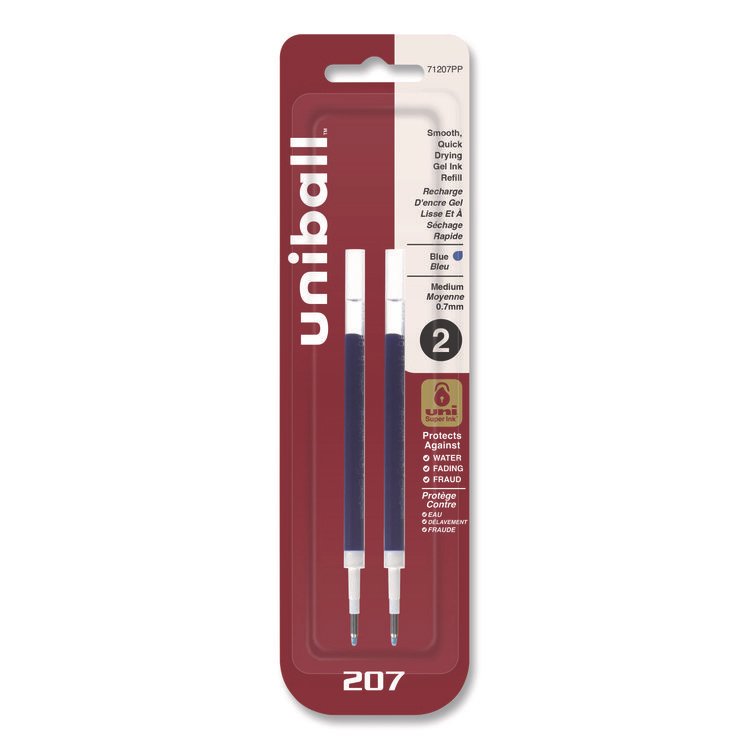 uniball Refill for Signo Gel 207 Pens, Medium Conical Tip, Blue Ink, 2/Pack (UBC71207PP)