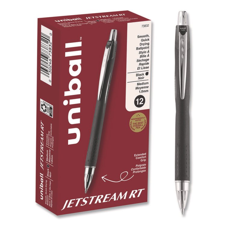 uniball Jetstream Hybrid Gel Pen, Retractable, Bold 1 mm, Black Ink, Black/Silver Barrel (UBC73832)