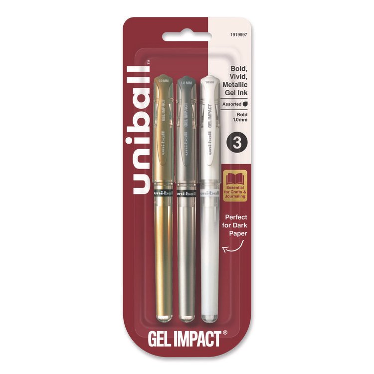 uniball Signo Impact Gel Pen, Stick, Bold 1 mm, Assorted Metallic Ink and Barrel Colors, 3/Pack (UBC1919997)