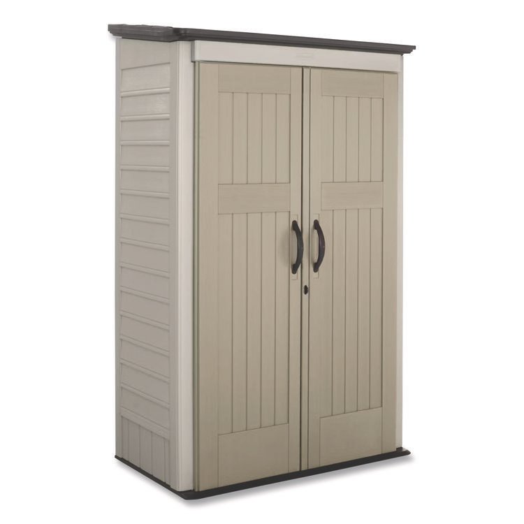 Rubbermaid Vertical Storage Shed, 53 cu ft, 2.5 ft x 4 ft x 7 ft, Sandstone/Faint Maple (RUB5L3000SDONX)