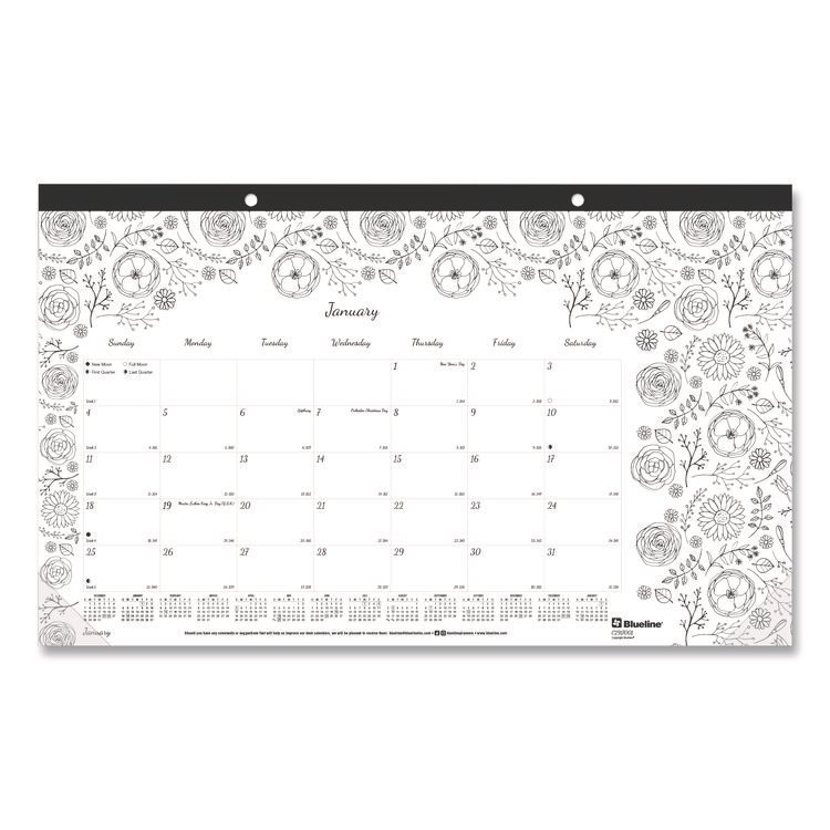 Blueline Monthly Desk Pad Calendar, Monthly Coloring Artwork, 17.75 x 10.88, Black Binding, Clear Corners, 12-Month (Jan to Dec): 2026 (REDC2917001)