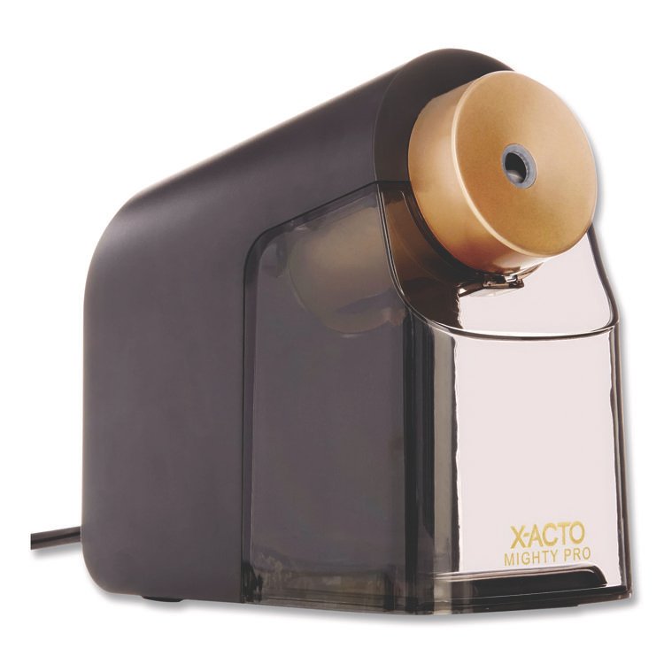 X-ACTO Model 1606 Mighty Pro Electric Pencil Sharpener, AC-Powered, 4 x 8 x 7.5, Black/Gold/Smoke (EPI1606X)