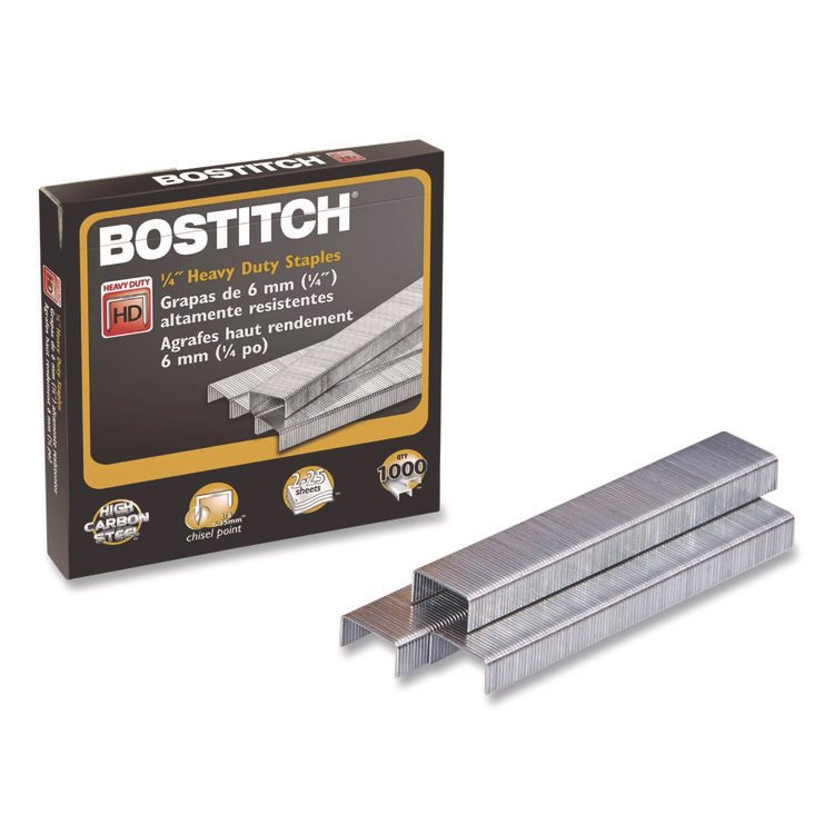Bostitch Heavy-Duty Premium Staples, 0.25" Leg, 0.5" Crown, Steel, 1,000/Box (BOSSB35141M)