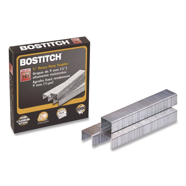 Bostitch Heavy-Duty Premium Staples, 0.38" Leg, 0.5" Crown, Carbon Steel, 1,000/Box (BOSSB35381M)
