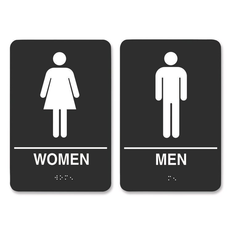 COSCO Indoor Restroom Door Sign, Men/Women, 5.9 x 9, Black/White, 2/Pack (CSC098095)