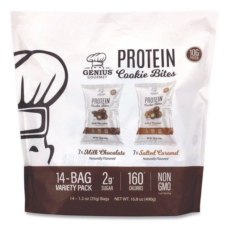 GENIUS GOURMET INC Protein Cookie Bites Variety Pack, Salted Caramel and Milk Chocolate, 1.2 oz Bag, 14/Box (GRR22002521)