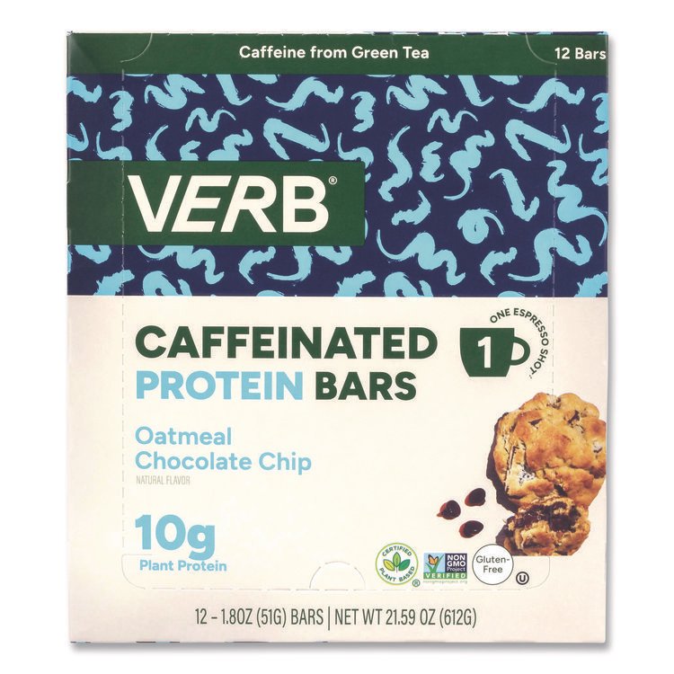 VERB ENERGY Caffeinated Protein Bar, Oatmeal Chocolate Chip, 1.8 oz Bar, 12/Box (GRR22002523)