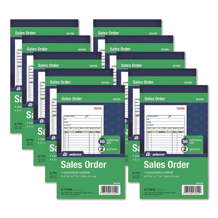 Adams Multipart Sales Order Pad, 12 Lines, Two-Part Carbonless, 4.19 x 6.69, 50 Forms/Pad, 10 Pads/Box (ABFDC470510)