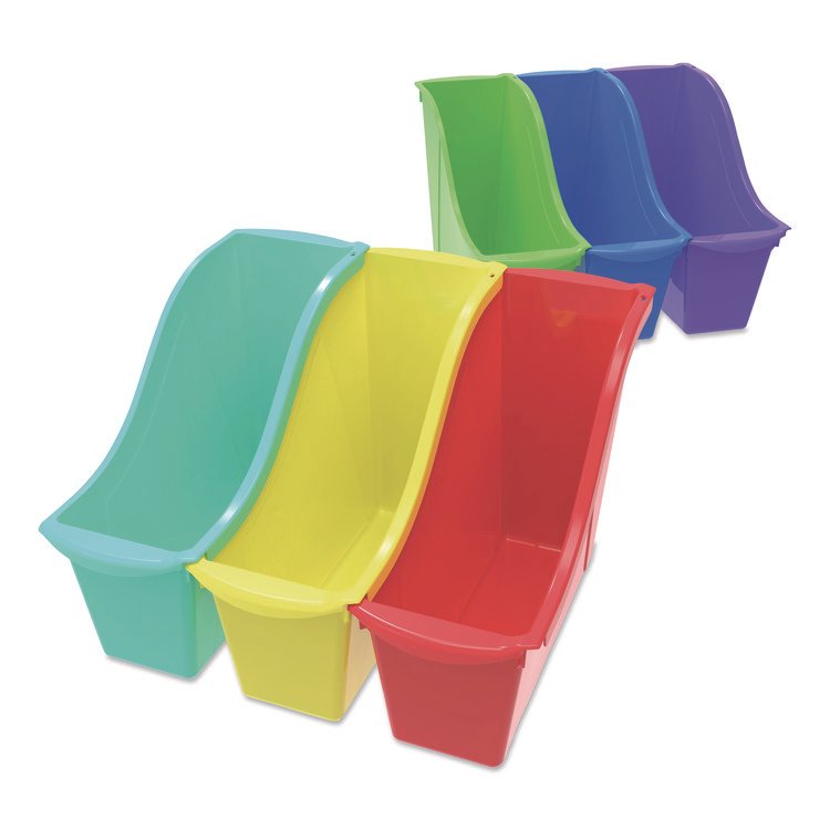 Storex Small Book Bin, 1.5 gal, 4.5" x 11.75" x 8.5", Assorted Bright Colors, 6/Pack (STX70113U06C)