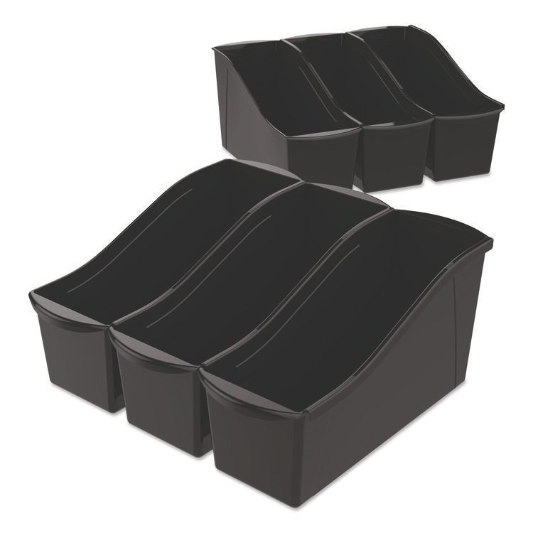 Storex Large Book Bin, 2 gal, 5.3" x 14.3" x 7", Black, 6/Pack (STX70109E06C)