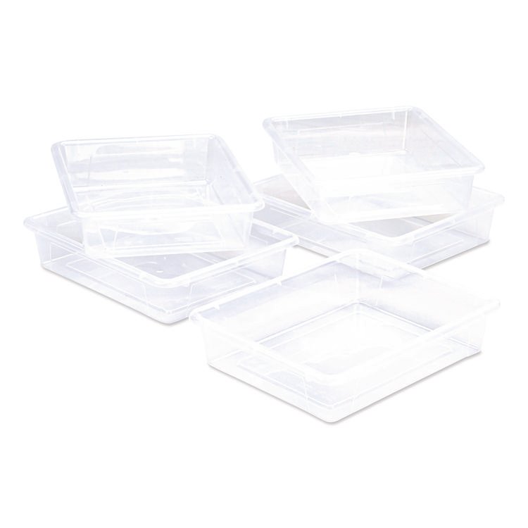 Storex Storage Tray, Flat, 1.69 gal, 10.65" x 13.17" x 2.96", Translucent, 5/Pack (STX62565U05C)
