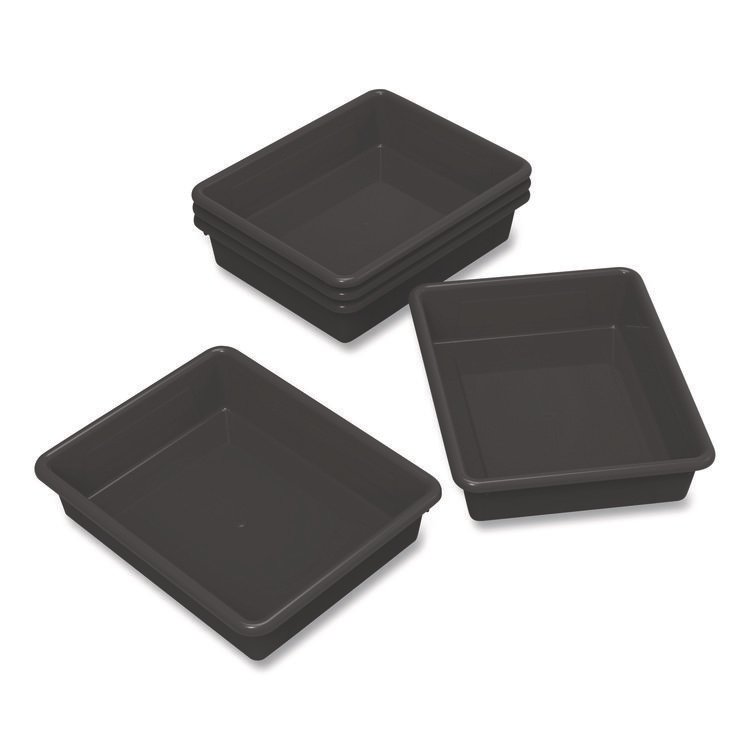 Storex Storage Tray, Flat, 102.4 oz, 10.65" x 10.65" x 2.96", Black, 5/Pack (STX62516U05C)