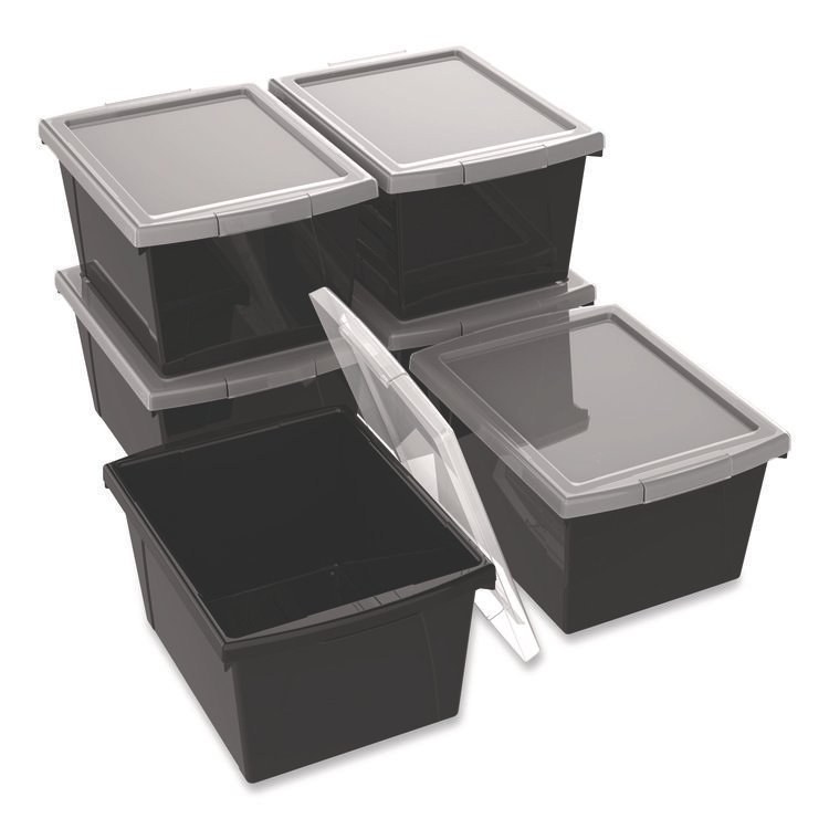 Storex Storage Bin with Lid, 4 gal, 11.25" x 11.25" x 7.87", Black, 6/Pack (STX61427U06C)