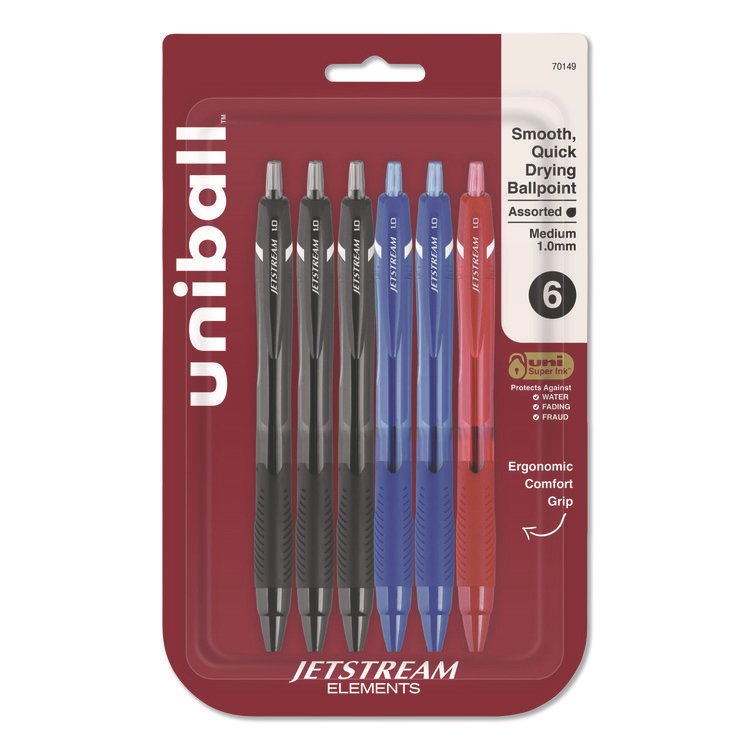 uniball Jetstream Elements Hybrid Gel Pen, Retractable, Medium 1 mm, Assorted Ink and Barrel Colors, 6/Pack (UBC70149)