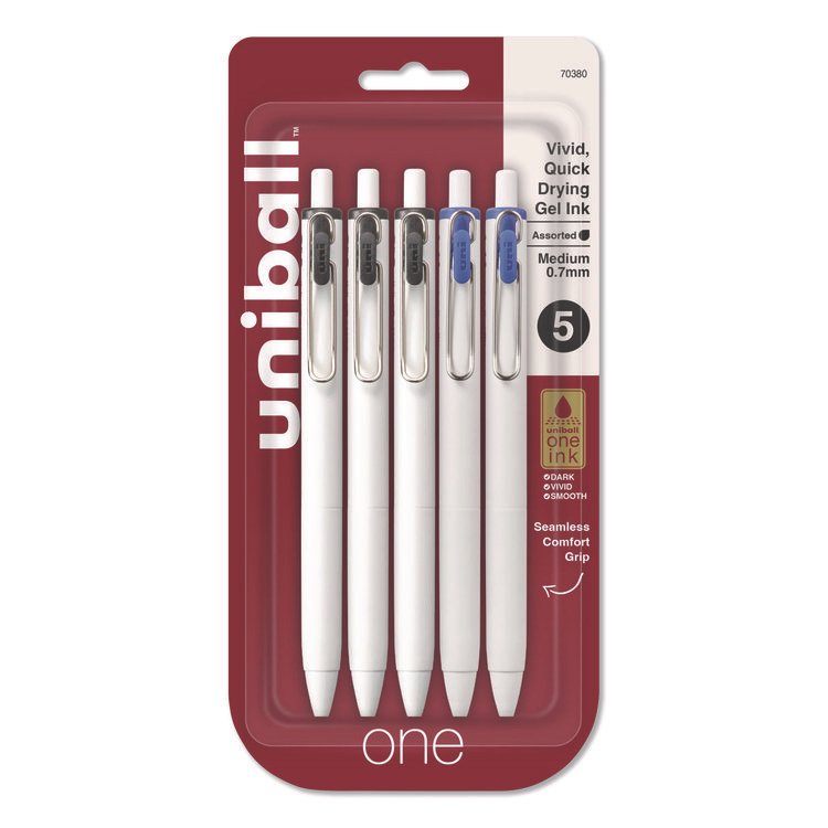 uniball uniONE Gel Pen, Retractable, Medium 0.7 mm, Assorted Business Ink and Barrel Colors, 5/Pack (UBC70380)
