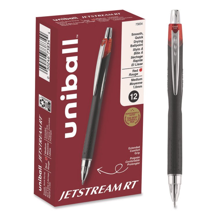 uniball Jetstream Hybrid Gel Pen, Retractable, Bold 1 mm, Red Ink, Black/Silver/Red Barrel (UBC73834)