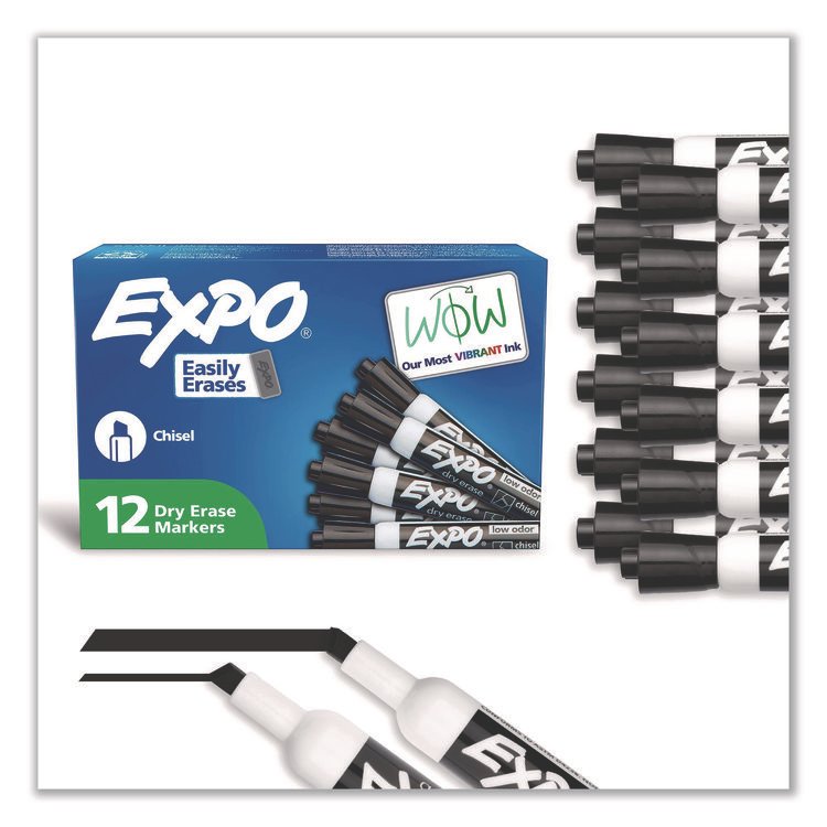 EXPO Low-Odor Dry-Erase Marker, Broad Chisel Tip, Black, Dozen (SAN80001A)
