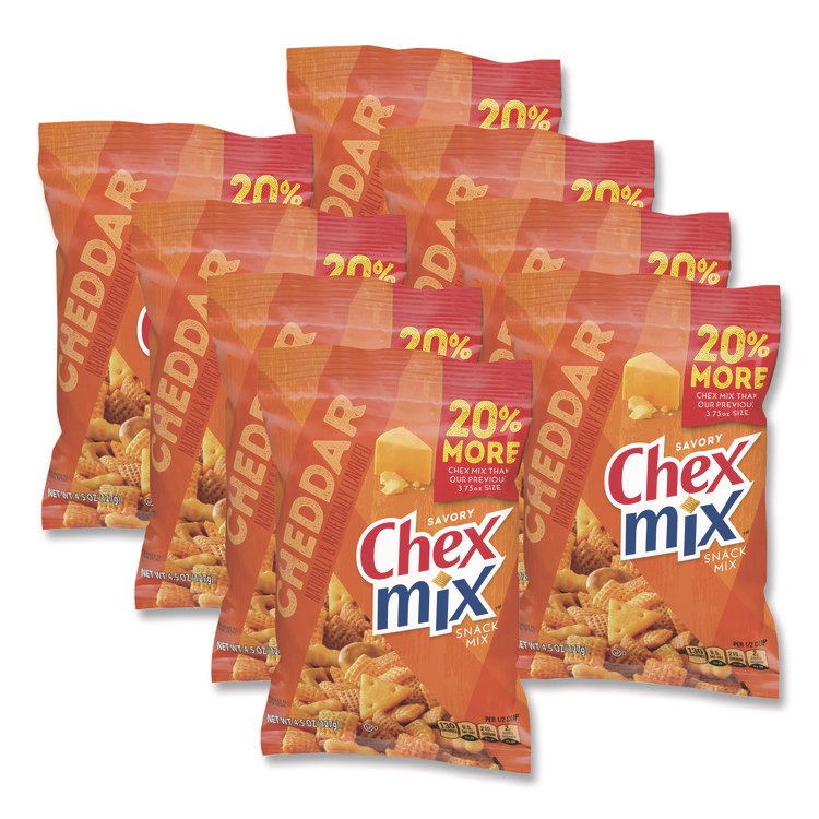 Chex Mix Snacks, Cheddar, 4.5 oz Bag, 8/Carton (OFXSN21553)