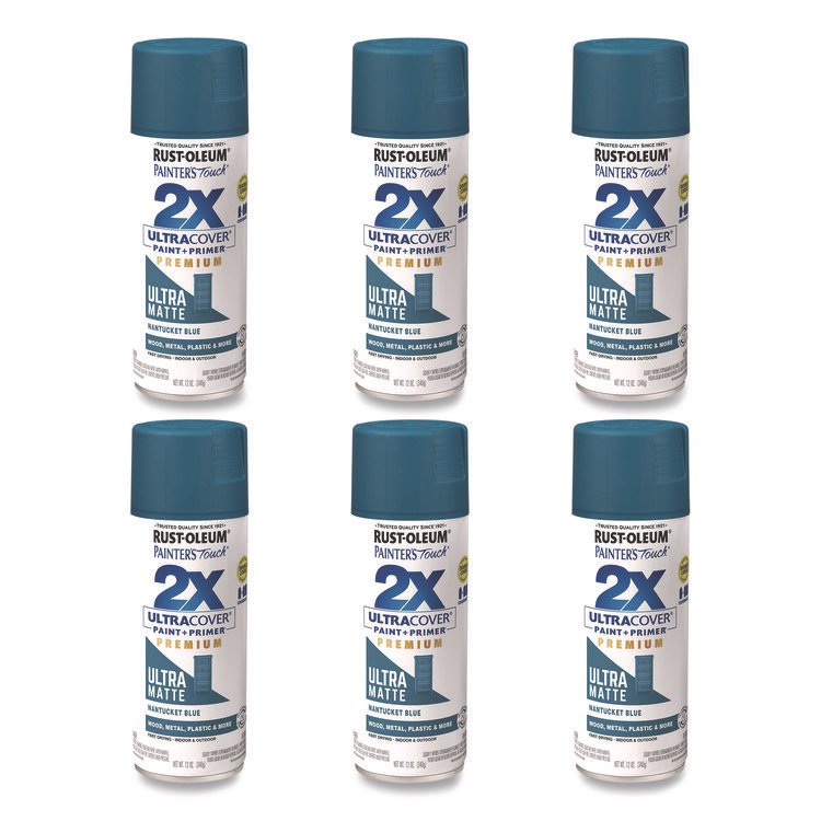 Rust-Oleum Painter's Touch 2X Ultra Cover Spray Paint, Ultra Matte Blue, 12 oz Aerosol Can, 6/Carton (RST331188)