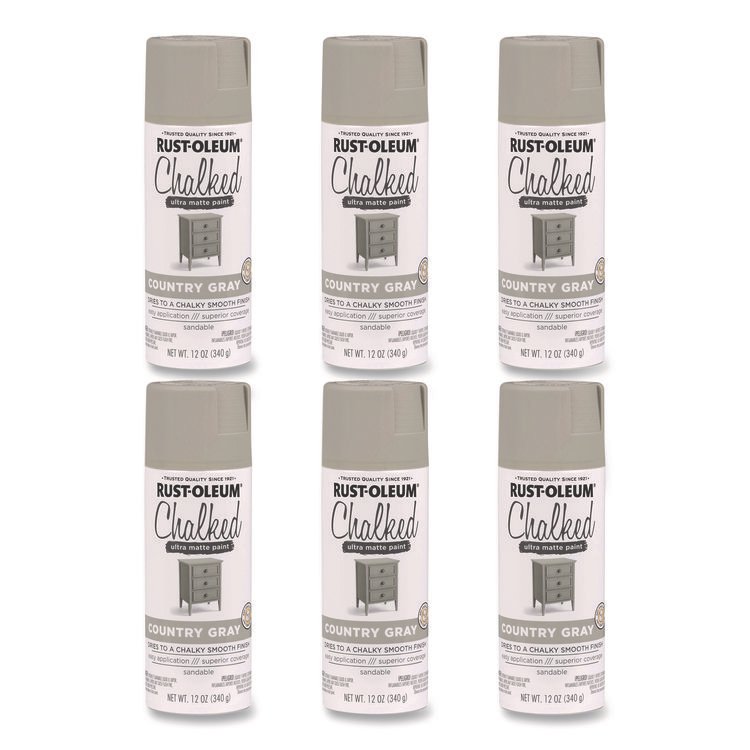 Rust-Oleum Ultra Matte Chalked Paint, Matte Country Gray, 12 oz Aerosol Can, 6/Carton (RST302593)
