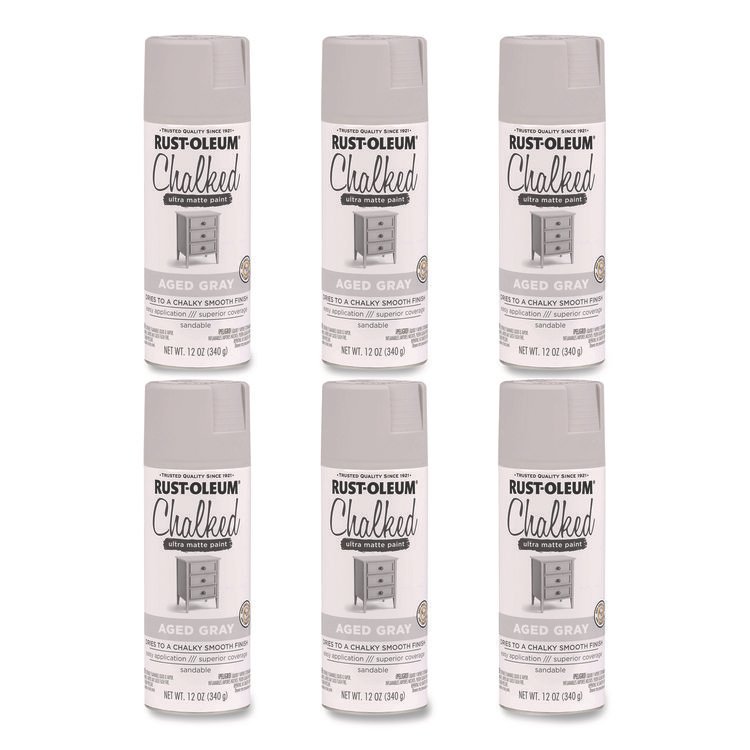 Rust-Oleum Ultra Matte Chalked Paint, Matte Aged Gray, 12 oz Aerosol Can, 6/Carton (RST302592)