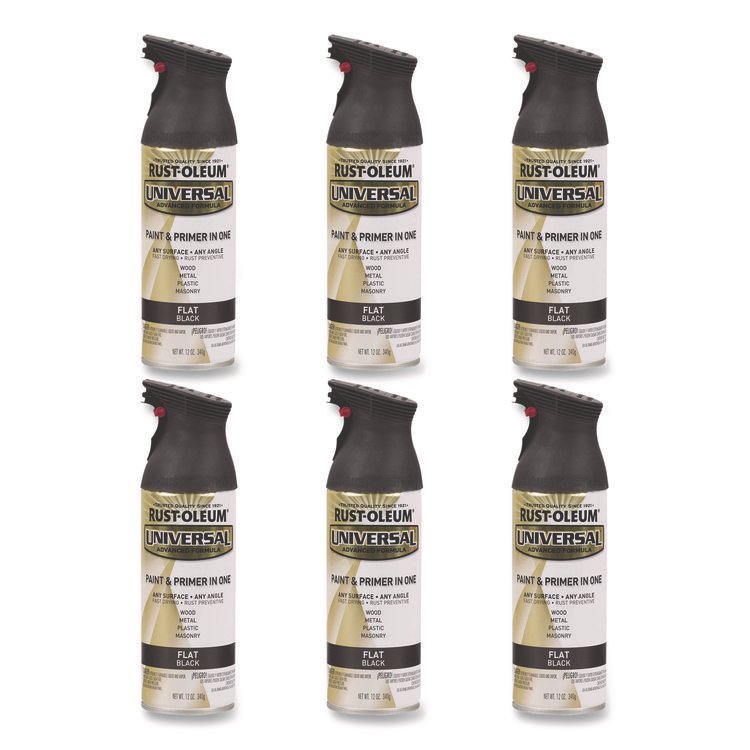 Rust-Oleum Universal Premium Spray Paint, Flat Black, 12 oz Aerosol Can, 6/Carton (RST245198)