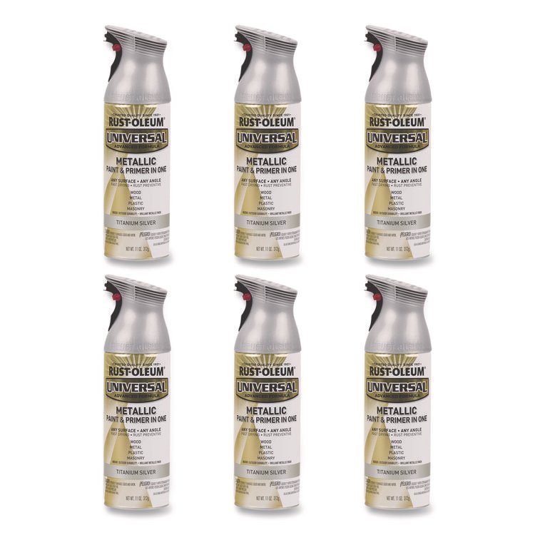 Rust-Oleum Universal Premium Spray Paint, Metallic Silver, 12 oz Aerosol Can, 6/Carton (RST245220)