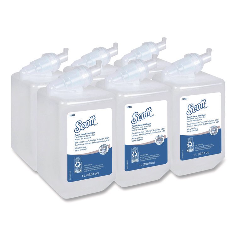 Scott Essential Alcohol-Free Foam Hand Sanitizer, 1,000 mL Cassette, Unscented, 6/Carton (KCC12977)