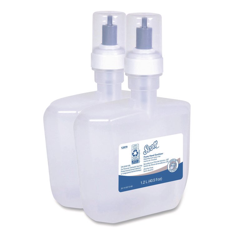 Scott Essential Alcohol-Free Foam Hand Sanitizer, 1,200 mL, Unscented, 2/Carton (KCC12979)