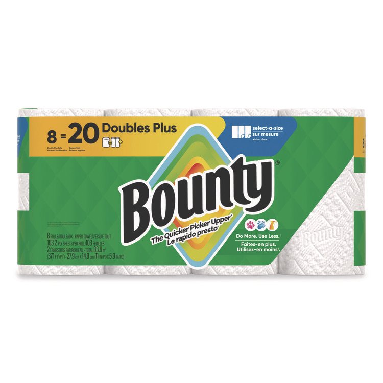 Bounty Select-a-Size Kitchen Roll Paper Towels, 2-Ply, 5.9 x 11, White, 103 Sheets/Double Plus Roll, 8 Rolls/Pack (PGC19274)