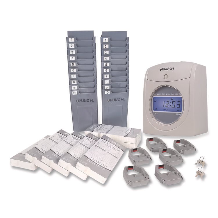 uPunch UB2000 Electronic Calculating Time Clock Bundle, Digital Display, Gray (PPZUB2000)