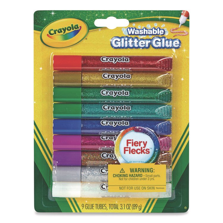 Crayola Washable Glitter Glue, 0.35 oz, Assorted Colors, 9/Pack (CYO693527)