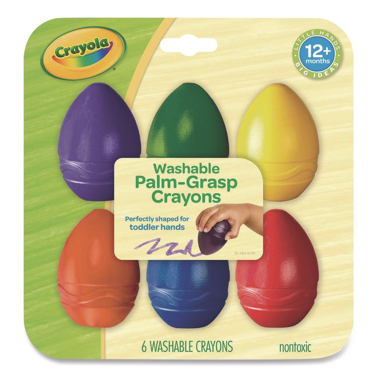 Crayola My First Washable Palm Grasp Crayons, Assorted Colors, 6/Pack (CYO2753071)